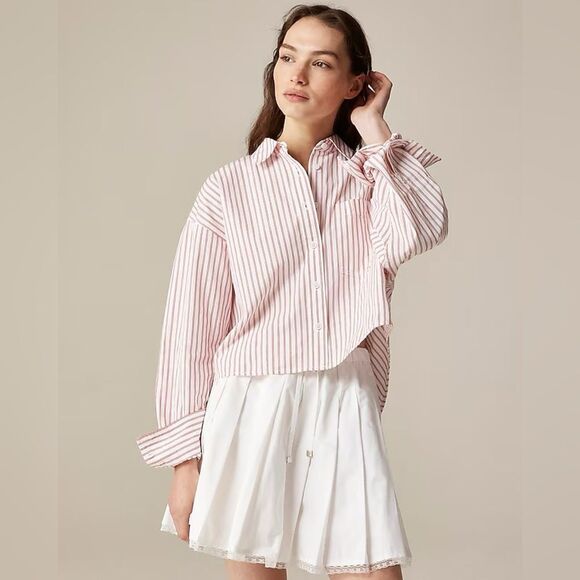 NWT J CREW Étienne cropped button-up shirt in stripe in White Vintage Red - Picture 4 of 10
